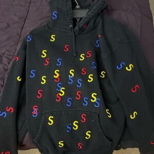 Supreme Black Embroidered S Hooded Sweatshirt Size Large